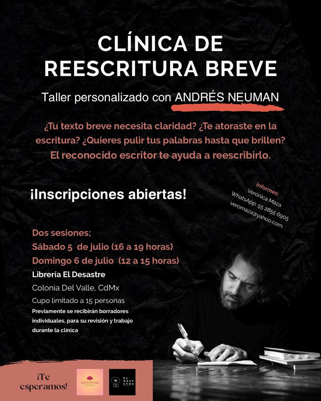 Andrés Neuman dará taller de&nbsp;reescritura